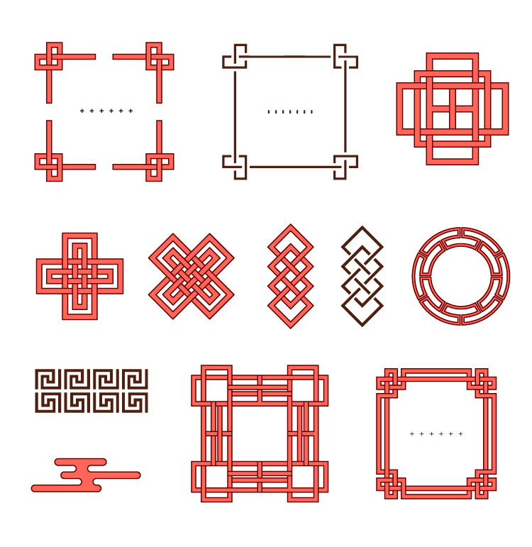 创意传统新中式古典装饰底纹图案边角框回字图腾元素设计素材
