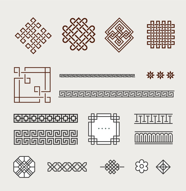 创意传统新中式古典装饰底纹图案边角框回字图腾元素设计素材