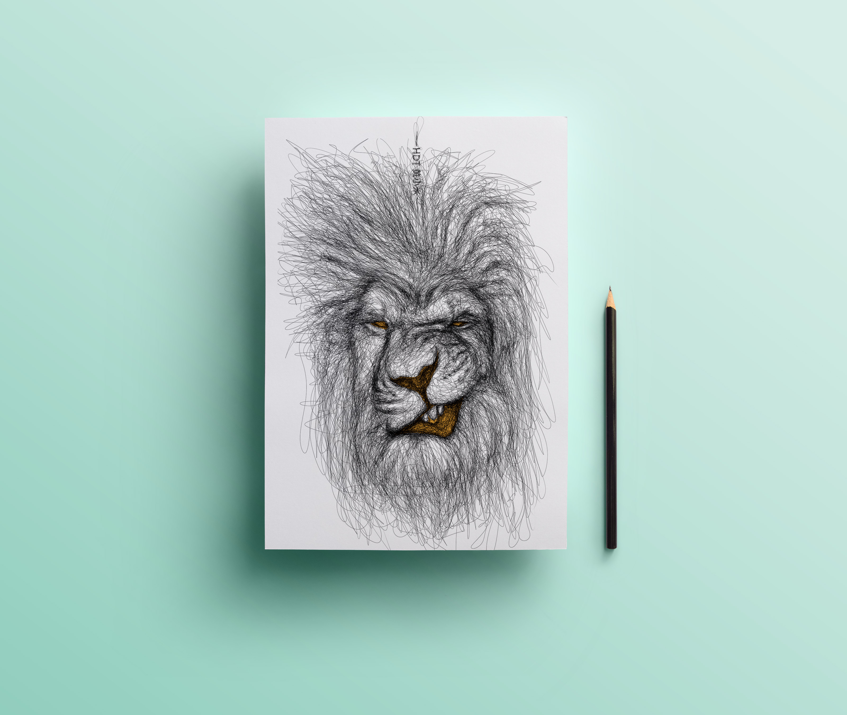 调皮乱线黑白动物插画