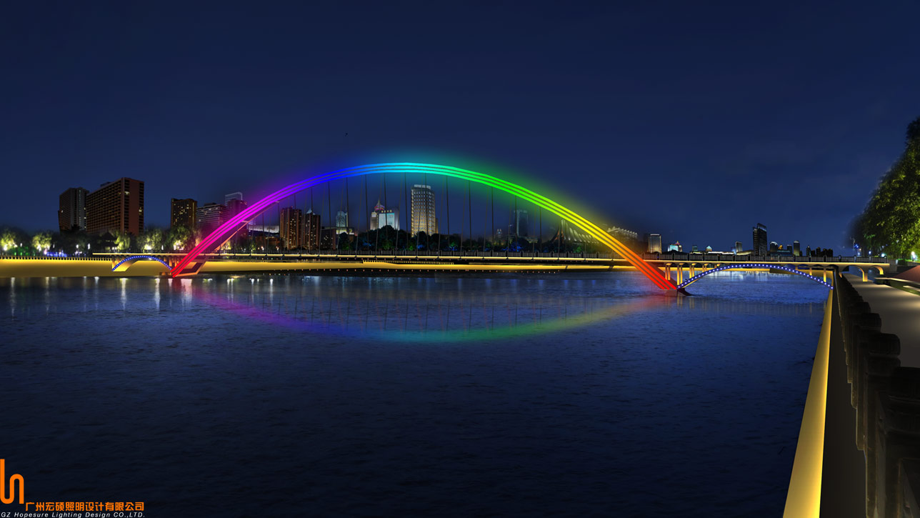 吉林白山市浑江桥,星泰桥,彩虹桥夜景照明工程设计方案效果