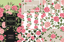 手绘水彩唯美粉色玫瑰婚礼新人LOGO迎宾牌插画海报设计素材