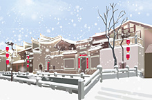 冬季插画-铜官窑雪景