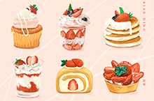 今日限定｜草莓甜品插画