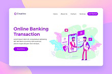 现代网上银行交易场景插画网站登陆页设计